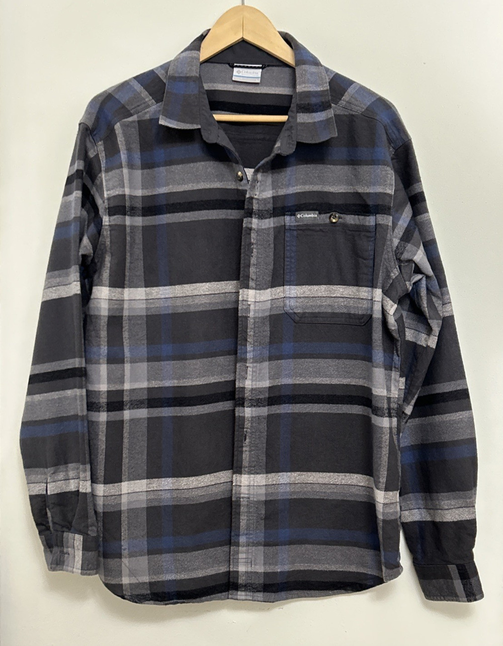 Columbia Flannel Shirt Mens Size Large Gray Navy Plaid Outdoors